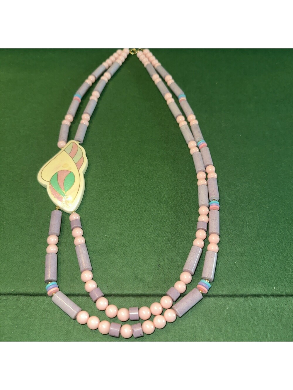 Vtg 80s Chunky Ceramic Pastel Watercolor Pendant Bead Necklace Statement 24.5"